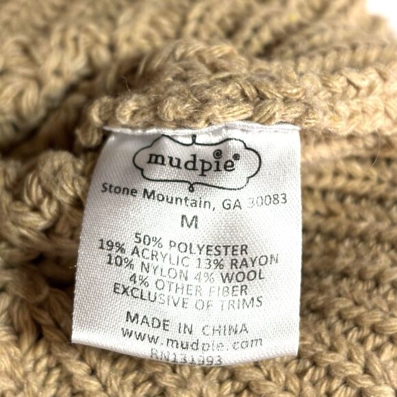 MudPie Randi Waffle Knit Sweater Tan Cowl Neck Chunky Wool Blend - Picture 8 of 9